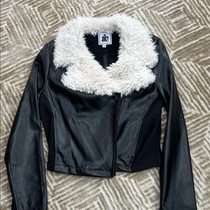 NWOT Juicy Couture Black Leather Jacket with Cream Collar, M